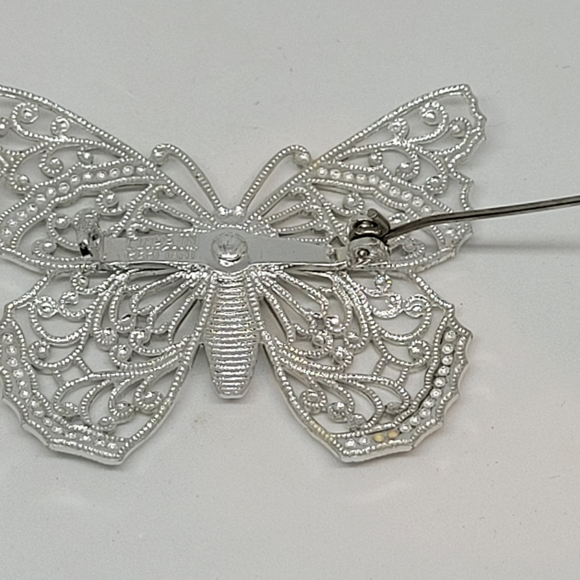 Silver Filagree Butterfly with Rhinestone - Vintage - Picture 13 of 16